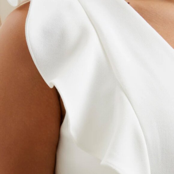 French Connection Mini White Whisper Ruffle V Neck Dress - Picture 7 of 8